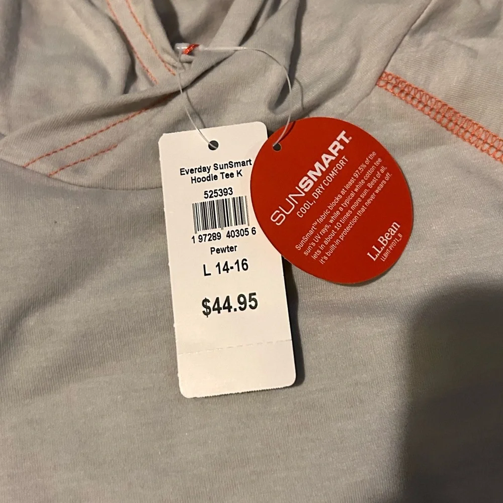 L.L. Bean boys size L (14-16) lightweight “Sunsmart” shirt with hood - Picture 2 of 7